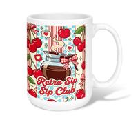 Cafetière en céramique, tasse à café rétro ludique, cerises, cœurs, été, rouge, tasse à boire de bureau avec poignée, idéale pour les amis, la famille, les collègues, les personnes âgées, les