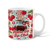 Cafetière en céramique, tasse à café rétro ludique, cerises, cœurs, rouge d'été, tasse fantaisie pour chocolat chaud avec poignée, idéale pour les amis, la famille, les collègues, les enseignants, les