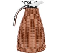 Cafetière isotherme tissée à la main en acier inoxydable, corps en rotin tissé, 1,5 l, verseuse isotherme à triple paroi, pichet, 12 heures de chaleur et 24 heures de froid