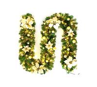 CAFIEDR Couronne Artificielle décorative 2,7 m Guirlande de Noël LED en rotin Guirlande décorative de Noël Arbre de Noël Artificiel Bannière en rotin Décoration pour fê(Gold)