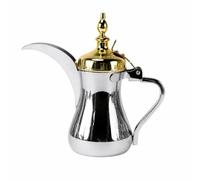 Cafière Arabe Classique en Acier Inoxydable 304 Corps Couvercle Articulé pour Infusion Café sur Feu Direct, 1300 Ml, Chromé Et Couvercle Doré