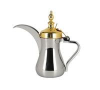 Cafière Arabe Classique en Acier Inoxydable 304 Corps Couvercle Articulé pour Infusion Café sur Feu Direct, 1 100 Ml, Chrome Avec Couvercle Doré