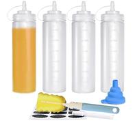 CafullCon Lot de 4 bouteilles compressibles de 800 ml, large bouche, avec éponge, goupillon et entonnoir, réutilisables, en plastique, pour ketchup, condiments, sauces, coloriage
