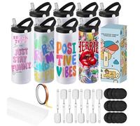 Cafultgo Gobelets à sublimation vierges 20 oz 8 Pack Gobelet à sublimation avec paille et couvercle Gobelet vierge en vrac avec film rétractable, base en caoutchouc, ruban chauffant pour transfert