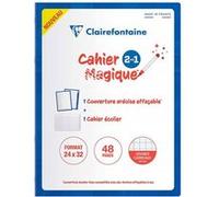 Cahier Magique couverture ardoise double-face effaçable piqué 24x32cm 48 pages grands carreaux (Seyès tricolore) - Bleu