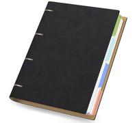 Cahier à spirale A4, quadrillé, en simili cuir noir, 150 feuilles, 100 g/m², rechargeable avec des intercalaires