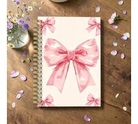 Cahier à spirale A5, conçu spécifiquement pour les passionnés de nœuds papillon, avec une couverture rose à nœud papillon. Comprend des pages lignées, une mise en page de calendrier mensuel, des fourn