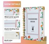 Cahier à spirale B6 avec verrouillage par mot passe, index alphabétique, coins