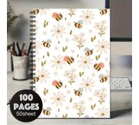 Cahier à spirale Bee & Daisy - 5,7X8,3 pouces, cahier à couverture rigide avec lignes de collège, design floral, convient pour le bureau, l'école ou comme cadeau pour les femmes, les enseignants et le