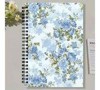 Cahier à spirale bleu floral - Papier de haute qualité, avec un design élégant de roses bleues et de feuilles vertes, convient pour le bureau, l'école, les amis, les enseignants et les étudiants pour