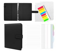 Cahier à spirales A5 en cuir, rechargeable, noir, avec 160 feuilles et accessoires