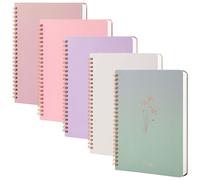 Cahier à spirales format A5, lot de 5, ligné, avec double pochette, lignure de 8 mm
