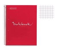 Miquelrius - Cahier A4 à spirale, Notebook Emotions, 80 Feuilles microperforée 90 g/m², Petits carreaux 5 mm, 1 Bande Couleur, Cahier Quadrillé, Couverture Rigide, 4 Trous, Rouge