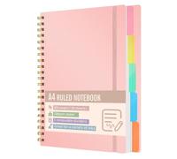 Cahier A4 ligné avec 5 intercalaires, 300 pages, papier de 100 g/m², couleur rose