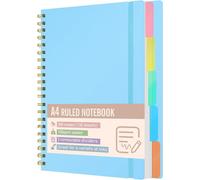 Cahier A4 ligné avec 5 intercalaires amovibles, 300 pages, couverture rigide et reliure spirale