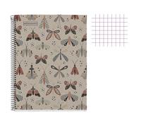MIQUELRIUS - Cahier Notebook 100 % recyclé - 1 bande de couleur, A4, 80 feuilles quadrillées 5 mm, papier 80 g, 4 trous, couverture en carton recy esign Ecobutterfly - Éco Papillon
