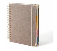 Cahier A5 avec intercalaires, 150 feuilles, papier crème de 100 g/m², couverture rigide en PU, reliure spirale, couleur taupe-beige
