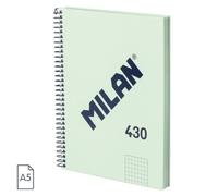 Cahier - A5 - Petits Carreaux - Spirales - 80 Feuilles - Couverture Rigide - Vert