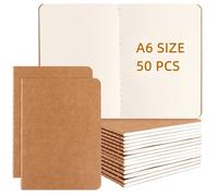 Cahier A6 - Blanc - Sans lignes - Lot de 50 pièces - Papier kraft - Léger - Bloc-notes
