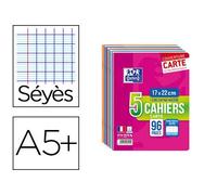 Cahier agrafé oxford a5+ 17x22cm 96 pages 90g séyès lot 5 unités carton 20 lots