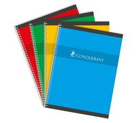 Cahier Conquérant 24x32cm grands carreaux Seyès 100 pages reliure spirale couverture carte coloris assortis