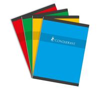 Cahier Conquérant 24x32cm petits carreaux 5mm 192 pages brochées couverture carte coloris assortis