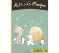 Cahier de musique A4 - 108 pages - 12 portées - Grands carreaux Seyès - Couverture animaux