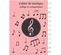 Cahier de musique Narratik grand format 21,59 x 27,94 cm - 12 portées - 108 pages - rose - pages numérotées et index Rose