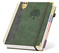 Cahier de notes format A4, quadrillé, 300 pages, couverture rigide, spirale, couleur verte, dimensions 24x29 cm
