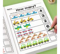 Cahier d'exercices de mathématiques d'hiver de 64 pages pour enfants âgés de 3 à 6 ans - Exercices d'apprentissage visuel de comptage de voitures et de bateaux, pratique des nombres de 1 à 10, livre d