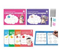 Cahier d'exercices d'écriture 6 pièces réutilisables | Addition Subtraction Chiffres, vocabulaire, alphabet à suivre pour enfants, maternelle, salle de ole à domicile