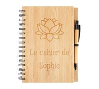 Cahier en bois personnalisé A5 - Carnet à spirale avec couverture rigide gravée texte - Bloc note original et écologique