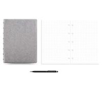 Cahier Filofax A5, couverture en cuir Soffiano argenté, format A5 quadrillé, avec stylo