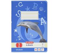 Cahier Herlitz format A5, papier sans bois, quadrillé, 80 g/m², 32 feuilles, blanc A5, 2. Année scolaire, Linéature 2