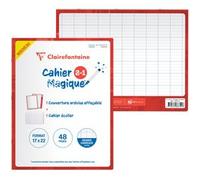 Cahier Magique couverture ardoise double-face effaçable piqué 24x32cm 48 pages grands carreaux (Seyès tricolore) - Bleu