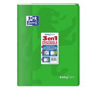 Oxford EasyBook Cahier Agrafé 24 x 32cm 96 Pages Grands Carreaux Seyès 90gr Couverture Polypro Vert avec Pochettes