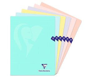 Cahier piqué Clairefontaine Mimesys Pastel 24 x 32 cm grands carreaux 48 pages couleurs assorties