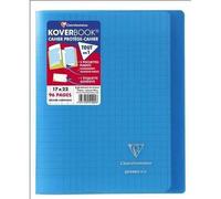 Cahier piqué Koverbook 17x22cm 96 pages grands carreaux couverture transparente bleu