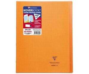 Cahier piqué Koverbook 24x32 cm 48 pages petits carreaux + marge couverture polypropylène transparent - Orange