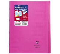Cahier piqué Koverbook 24x32 cm 96 pages petits carreaux + marge couverture polypropylène transparent - Rose