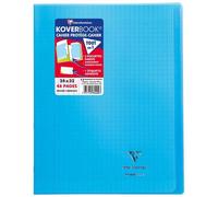 Cahier piqué Koverbook 24x32cm 48 pages grands carreaux couverture polypropylène transparent - Bleu