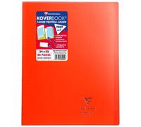 Cahier piqué Koverbook 24x32cm 48 pages grands carreaux couverture polypropylène transparent - Rouge