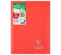 Cahier piqué Koverbook A4 96 pages grands carreaux couverture polypropylène opaque 100% recyclé - Rouge