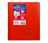 Cahier reliure intégrale enveloppante Koverbook 17x22cm 160 pages ligné + marge couverture polypropylène transparent - Rouge