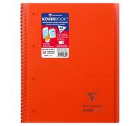 Cahier reliure intégrale enveloppante Koverbook A4+ 160 pages ligné + marge détachables perforé 4 trous couverture polypropylène transparent - Rouge