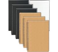 Cahier Spirale A5, Lot de 6 Carnet de Notes 60 Feuilles Lignée 21x14,5cm | Couverture Kraft Noir & Brun Carnet Spirale Petit Cahier Bloc Note pour Cadeau Écriture École Bureau