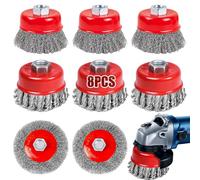 Caiery Lot de 8 brosses métalliques pour meuleuses d'angle, brosse métallique M14, brosse métallique de 75/100 mm, pour perceuse à coupe pour le nettoyage, l'élimination de la rouille et la