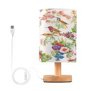 Caihoyu Aquarelle Oiseaux exotiques sauvages Lampes de table de voyage Veilleuse de nuit Mignon Lampes de table pour filles Table de chevet Fleurs Motif sans couture