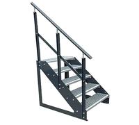 Caillebotis acier Escalier à limon 5 Marches Autoportant Entièrement galvanisé et Anthracite Côtés revêtus de poudre avec garde-corps à gauche - Dimensions (L x l x H) 101cm x 60cm x 95cm