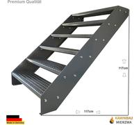 Caillebotis Acier Escalier à limon 6 marches Galvanisé & Peint en poudre Anthracite - (L x l x h) 120cm x 140cm x 114cm